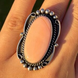 Navajo Handmade Sterling Silver Pink Conch Adjustable Ring Etta Enditto Gift